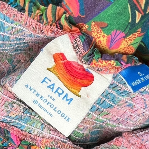 FARM RIO Tropical Floral Square Neck Ruched‎ Sleeveless Ruffle Tier Midi Dress S - Picture 5 of 8